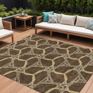 Homeroots 3' Geometric Washable Indoor Outdoor Area Rug - Stylish, Durable Design For Home & Patio Spaces Brown Polyester 613480