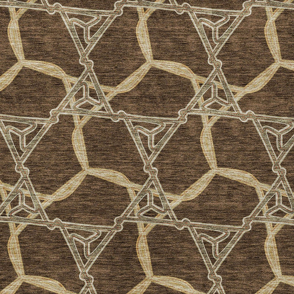 Homeroots 3' Geometric Washable Indoor Outdoor Area Rug - Stylish, Durable Design For Home & Patio Spaces Brown Polyester 613480