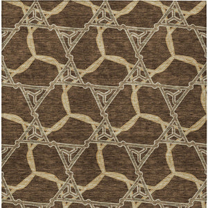 Homeroots 3' Geometric Washable Indoor Outdoor Area Rug - Stylish, Durable Design For Home & Patio Spaces Brown Polyester 613481