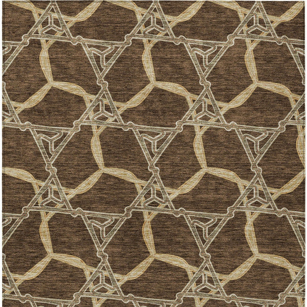 Homeroots 3' Geometric Washable Indoor Outdoor Area Rug - Stylish, Durable Design For Home & Patio Spaces Brown Polyester 613481