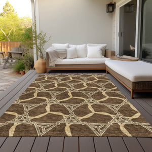 Homeroots 3' Geometric Washable Indoor Outdoor Area Rug - Stylish, Durable Design For Home & Patio Spaces Brown Polyester 613481