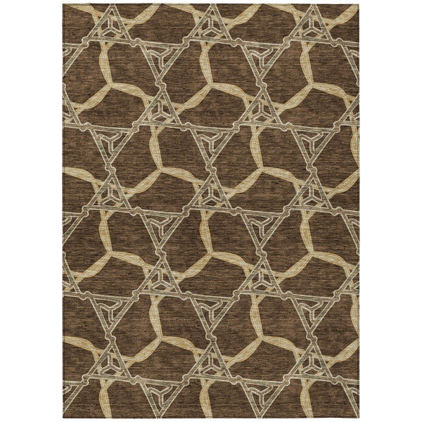 Homeroots 3' Geometric Washable Indoor Outdoor Area Rug - Stylish, Durable Design For Home & Patio Spaces Brown Polyester 613481