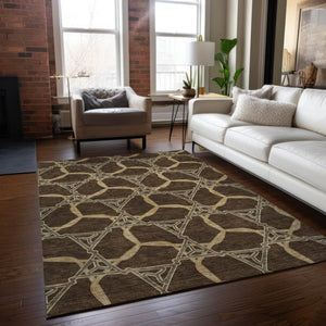 Homeroots 3' Geometric Washable Indoor Outdoor Area Rug - Stylish, Durable Design For Home & Patio Spaces Brown Polyester 613481