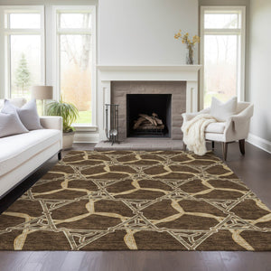Homeroots 3' Geometric Washable Indoor Outdoor Area Rug - Stylish, Durable Design For Home & Patio Spaces Brown Polyester 613481