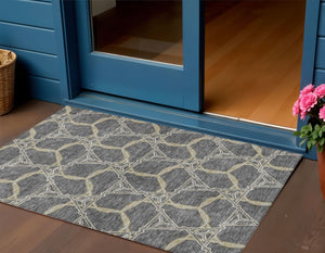 Homeroots 3' Geometric Washable Indoor Outdoor Area Rug - Stylish, Durable Design For Home & Patio Spaces Charcoal Polyester 613482