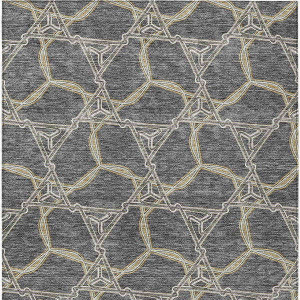 Homeroots 3' Geometric Washable Indoor Outdoor Area Rug - Stylish, Durable Design For Home & Patio Spaces Charcoal Polyester 613482