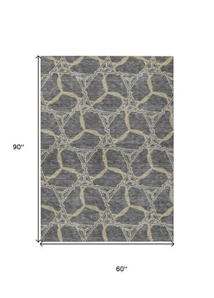 Homeroots 3' Geometric Washable Indoor Outdoor Area Rug - Stylish, Durable Design For Home & Patio Spaces Charcoal Polyester 613483