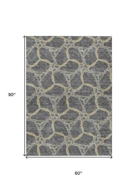 Homeroots 3' Geometric Washable Indoor Outdoor Area Rug - Stylish, Durable Design For Home & Patio Spaces Charcoal Polyester 613483