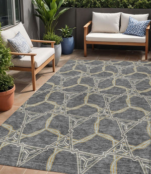 Homeroots 3' Geometric Washable Indoor Outdoor Area Rug - Stylish, Durable Design For Home & Patio Spaces Charcoal Polyester 613483