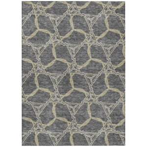HomeRoots 5' Charcoal and Gold Geometric Area Rug - Modern, Washable, Durable for Indoor and Outdoor Spaces 5' X 8' 613483