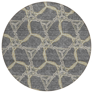 HomeRoots 5' Charcoal and Gold Geometric Area Rug - Modern, Washable, Durable for Indoor and Outdoor Spaces 8' Round 613484