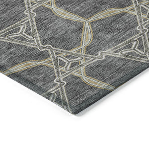 HomeRoots 5' Charcoal and Gold Geometric Area Rug - Modern, Washable, Durable for Indoor and Outdoor Spaces 8' Round 613484