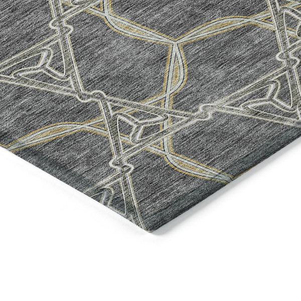 HomeRoots 5' Charcoal and Gold Geometric Area Rug - Modern, Washable, Durable for Indoor and Outdoor Spaces 8' Round 613484