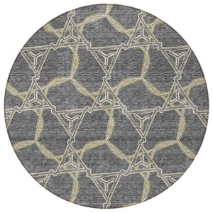 HomeRoots 5' Charcoal and Gold Geometric Area Rug - Modern, Washable, Durable for Indoor and Outdoor Spaces 8' Round 613484