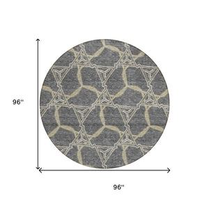 HomeRoots 5' Charcoal and Gold Geometric Area Rug - Modern, Washable, Durable for Indoor and Outdoor Spaces 8' Round 613484