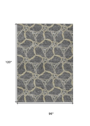 Homeroots 3' Geometric Washable Indoor Outdoor Area Rug - Stylish, Durable Design For Home & Patio Spaces Charcoal Polyester 613485
