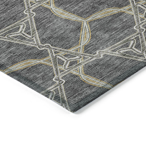 Homeroots 3' Geometric Washable Indoor Outdoor Area Rug - Stylish, Durable Design For Home & Patio Spaces Charcoal Polyester 613485