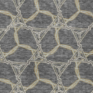 Homeroots 3' Geometric Washable Indoor Outdoor Area Rug - Stylish, Durable Design For Home & Patio Spaces Charcoal Polyester 613485