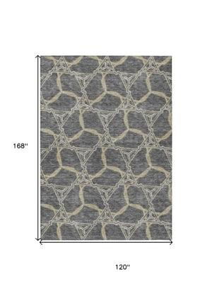 Homeroots 3' Geometric Washable Indoor Outdoor Area Rug - Stylish, Durable Design For Home & Patio Spaces Charcoal Polyester 613487