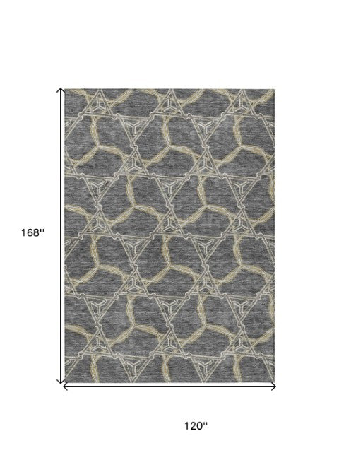 Homeroots 3' Geometric Washable Indoor Outdoor Area Rug - Stylish, Durable Design For Home & Patio Spaces Charcoal Polyester 613487