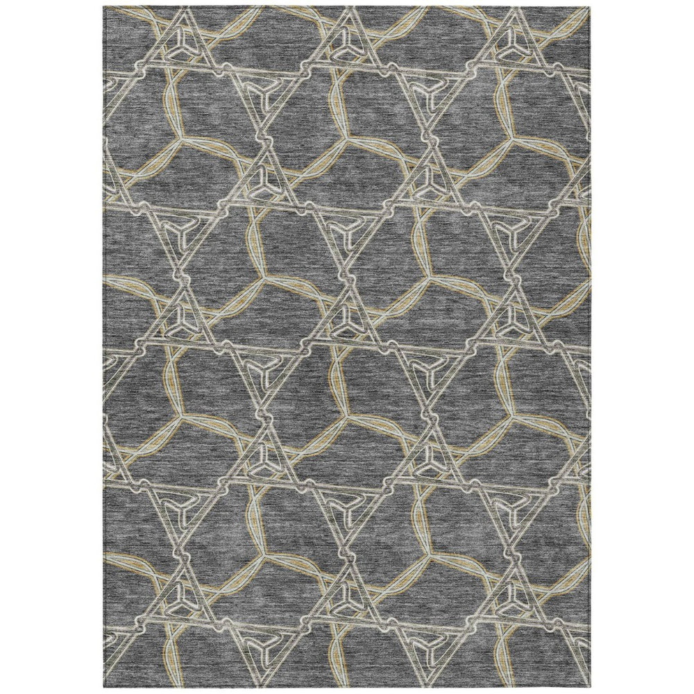 HomeRoots 5' Charcoal and Gold Geometric Area Rug - Modern, Washable, Durable for Indoor and Outdoor Spaces 10' X 14' 613487