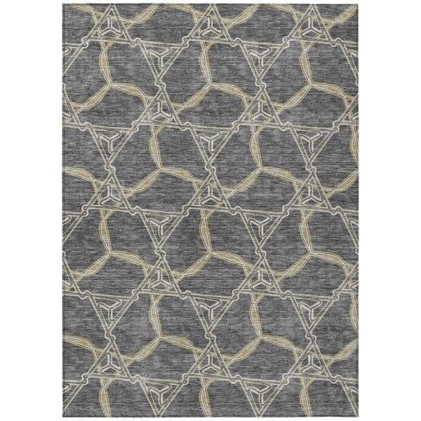 HomeRoots 5' Charcoal and Gold Geometric Area Rug - Modern, Washable, Durable for Indoor and Outdoor Spaces 10' X 14' 613487