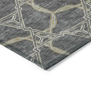Homeroots 3' Geometric Washable Indoor Outdoor Area Rug - Stylish, Durable Design For Home & Patio Spaces Charcoal Polyester 613487