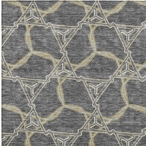 Homeroots 3' Geometric Washable Indoor Outdoor Area Rug - Stylish, Durable Design For Home & Patio Spaces Charcoal Polyester 613487