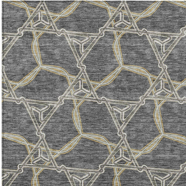 Homeroots 3' Geometric Washable Indoor Outdoor Area Rug - Stylish, Durable Design For Home & Patio Spaces Charcoal Polyester 613487