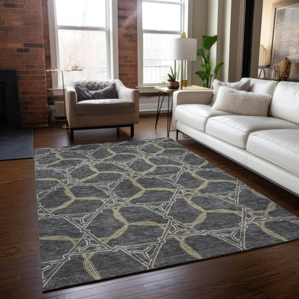Homeroots 3' Geometric Washable Indoor Outdoor Area Rug - Stylish, Durable Design For Home & Patio Spaces Charcoal Polyester 613487