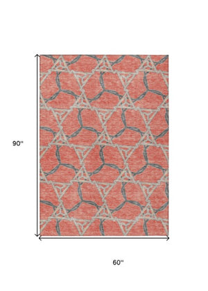 Homeroots 3' Geometric Washable Indoor Outdoor Area Rug - Stylish, Durable Design For Home & Patio Spaces Coral Polyester 613489