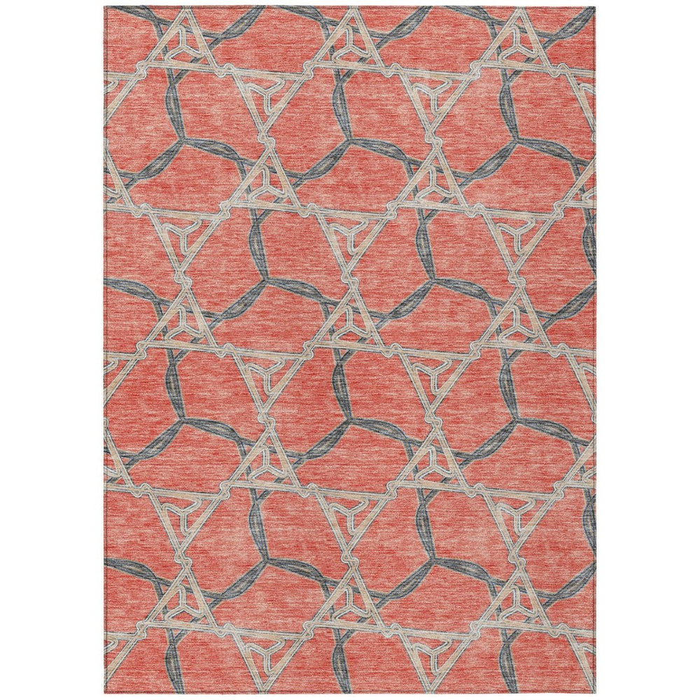 HomeRoots 5' Coral and Taupe Geometric Area Rug - Stylish Washable Indoor/Outdoor Comfort for High Traffic Areas 5' X 8' 613489