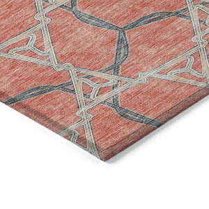 Homeroots 3' Geometric Washable Indoor Outdoor Area Rug - Stylish, Durable Design For Home & Patio Spaces Coral Polyester 613489