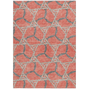 Homeroots 3' Geometric Washable Indoor Outdoor Area Rug - Stylish, Durable Design For Home & Patio Spaces Coral Polyester 613489
