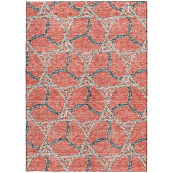 Homeroots 3' Geometric Washable Indoor Outdoor Area Rug - Stylish, Durable Design For Home & Patio Spaces Coral Polyester 613489
