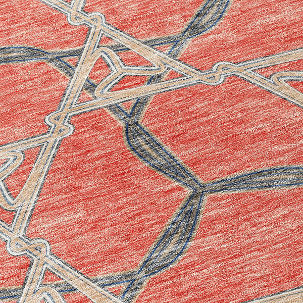 Homeroots 3' Geometric Washable Indoor Outdoor Area Rug - Stylish, Durable Design For Home & Patio Spaces Coral Polyester 613489