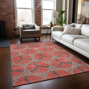Homeroots 3' Geometric Washable Indoor Outdoor Area Rug - Stylish, Durable Design For Home & Patio Spaces Coral Polyester 613489