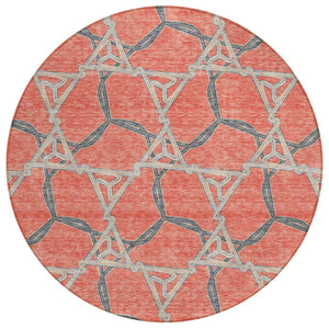 HomeRoots 5' Coral and Taupe Geometric Area Rug - Stylish Washable Indoor/Outdoor Comfort for High Traffic Areas 8' Round 613490