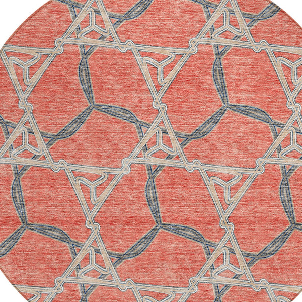 Homeroots 3' Geometric Washable Indoor Outdoor Area Rug - Stylish, Durable Design For Home & Patio Spaces Coral Polyester 613490