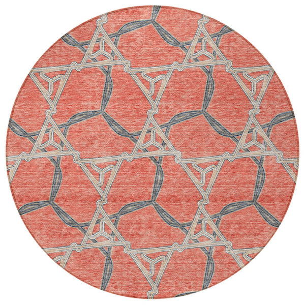 Homeroots 3' Geometric Washable Indoor Outdoor Area Rug - Stylish, Durable Design For Home & Patio Spaces Coral Polyester 613490