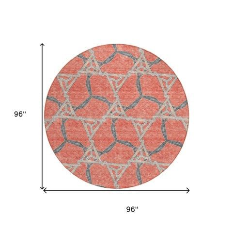 Homeroots 3' Geometric Washable Indoor Outdoor Area Rug - Stylish, Durable Design For Home & Patio Spaces Coral Polyester 613490