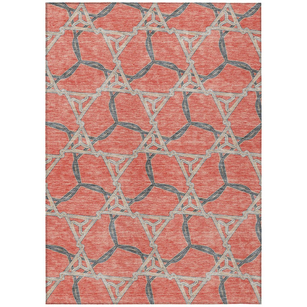 HomeRoots 5' Coral and Taupe Geometric Area Rug - Stylish Washable Indoor/Outdoor Comfort for High Traffic Areas 8' X 10' 613491