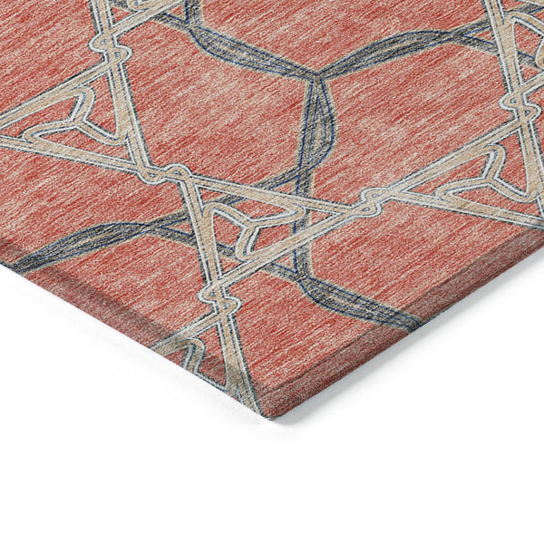 Homeroots 3' Geometric Washable Indoor Outdoor Area Rug - Stylish, Durable Design For Home & Patio Spaces Coral Polyester 613491