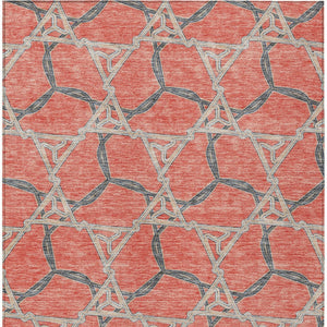 Homeroots 3' Geometric Washable Indoor Outdoor Area Rug - Stylish, Durable Design For Home & Patio Spaces Coral Polyester 613491