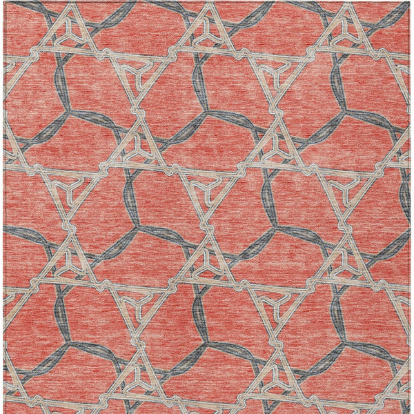 Homeroots 3' Geometric Washable Indoor Outdoor Area Rug - Stylish, Durable Design For Home & Patio Spaces Coral Polyester 613491