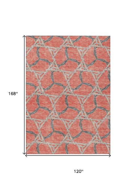 Homeroots 3' Geometric Washable Indoor Outdoor Area Rug - Stylish, Durable Design For Home & Patio Spaces Coral Polyester 613493