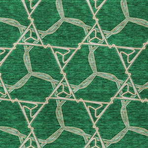 Homeroots 3' Geometric Washable Indoor Outdoor Area Rug - Stylish, Durable Design For Home & Patio Spaces Emerald Polyester 613495