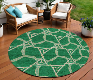 Homeroots 3' Geometric Washable Indoor Outdoor Area Rug - Stylish, Durable Design For Home & Patio Spaces Emerald Polyester 613496