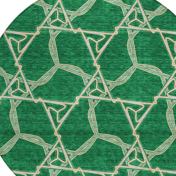 Homeroots 3' Geometric Washable Indoor Outdoor Area Rug - Stylish, Durable Design For Home & Patio Spaces Emerald Polyester 613496