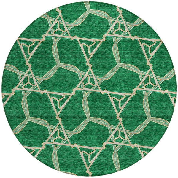 Homeroots 3' Geometric Washable Indoor Outdoor Area Rug - Stylish, Durable Design For Home & Patio Spaces Emerald Polyester 613496